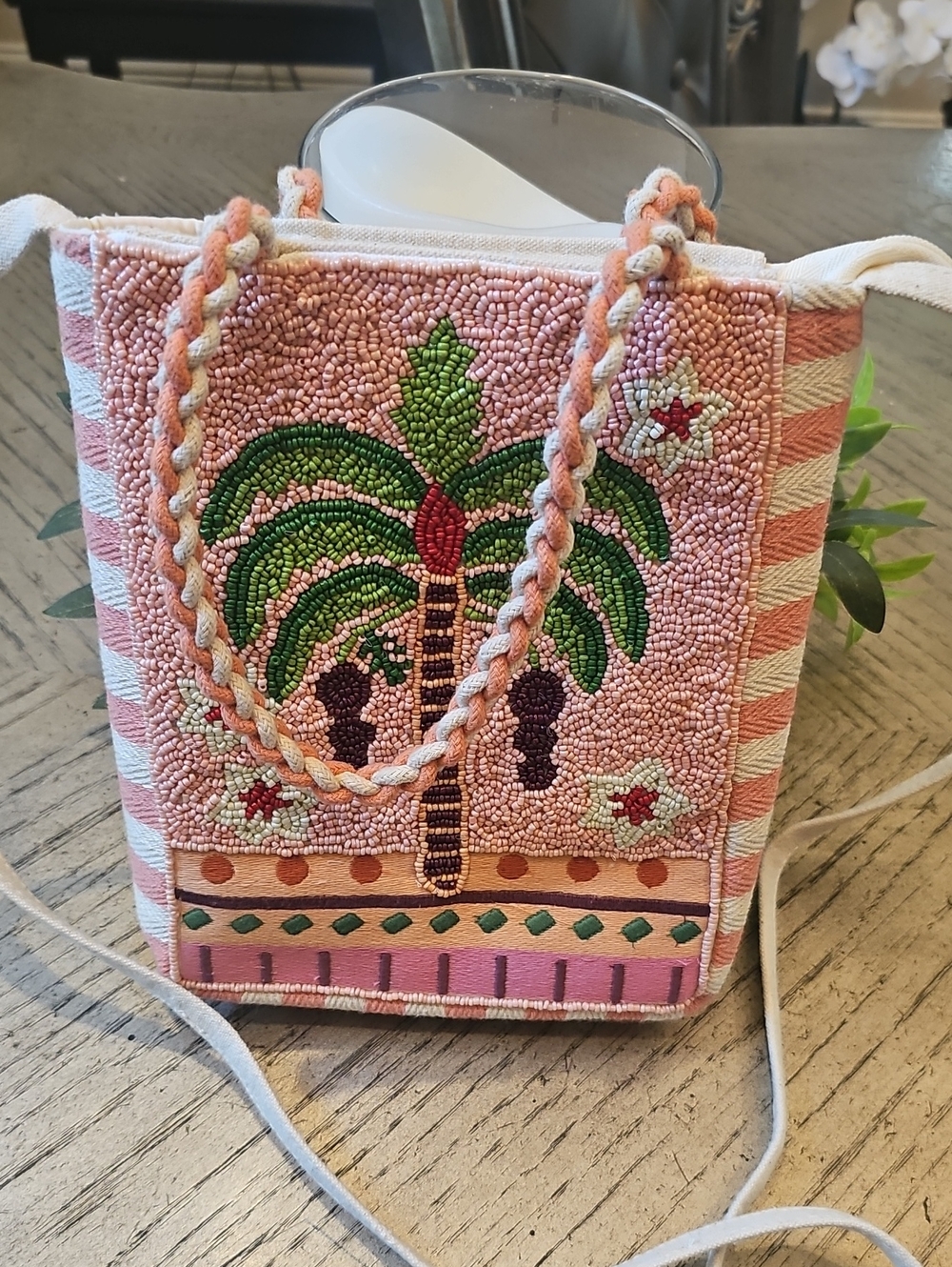 Lulu Beaded Palm Tree Crossbody Bag NWOT
